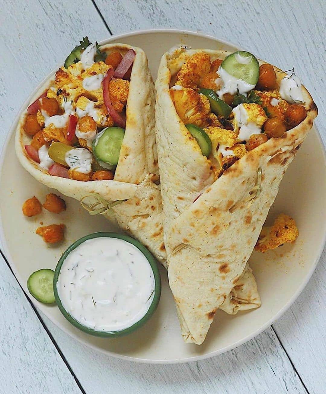 Roasted Cauliflower Chickpea Shawarma Wraps