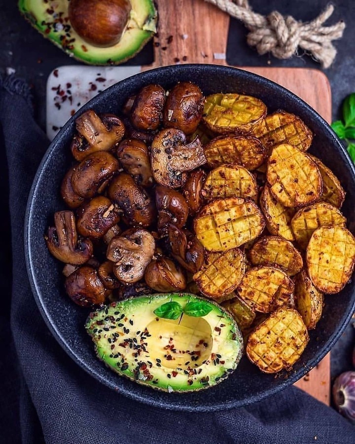 Crispy Potatoes and Mushrooms with Avocado