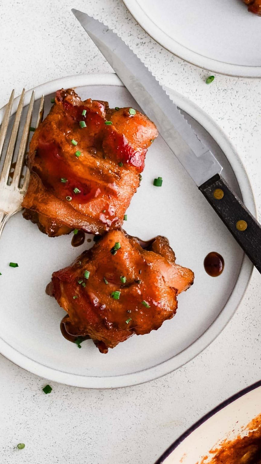 Honey Soy Marinated Bacon Wrapped Chicken Thighs