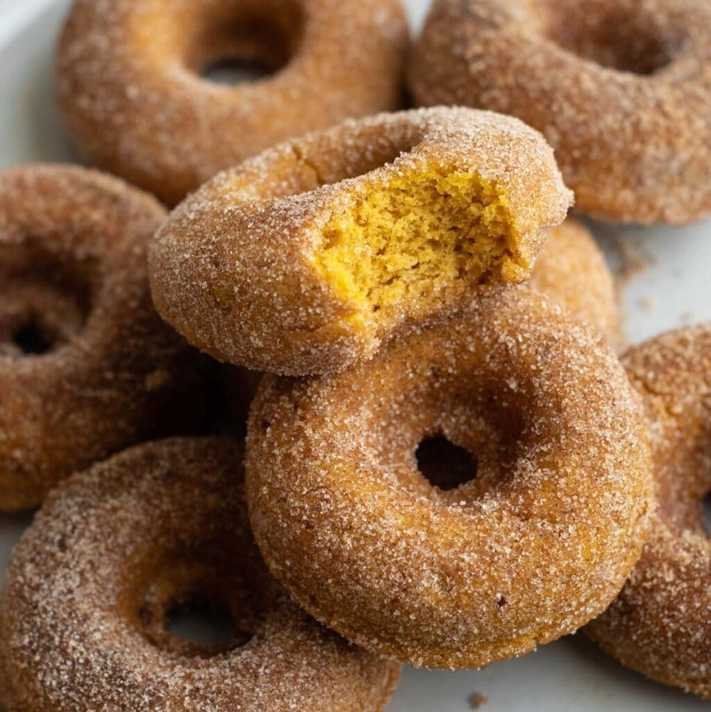 Fluffy Baked Pumpkin Donuts with Cinnamon Sugar