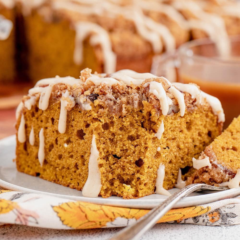 Pumpkin Coffee Cake with Brown Sugar Streusel and Icing