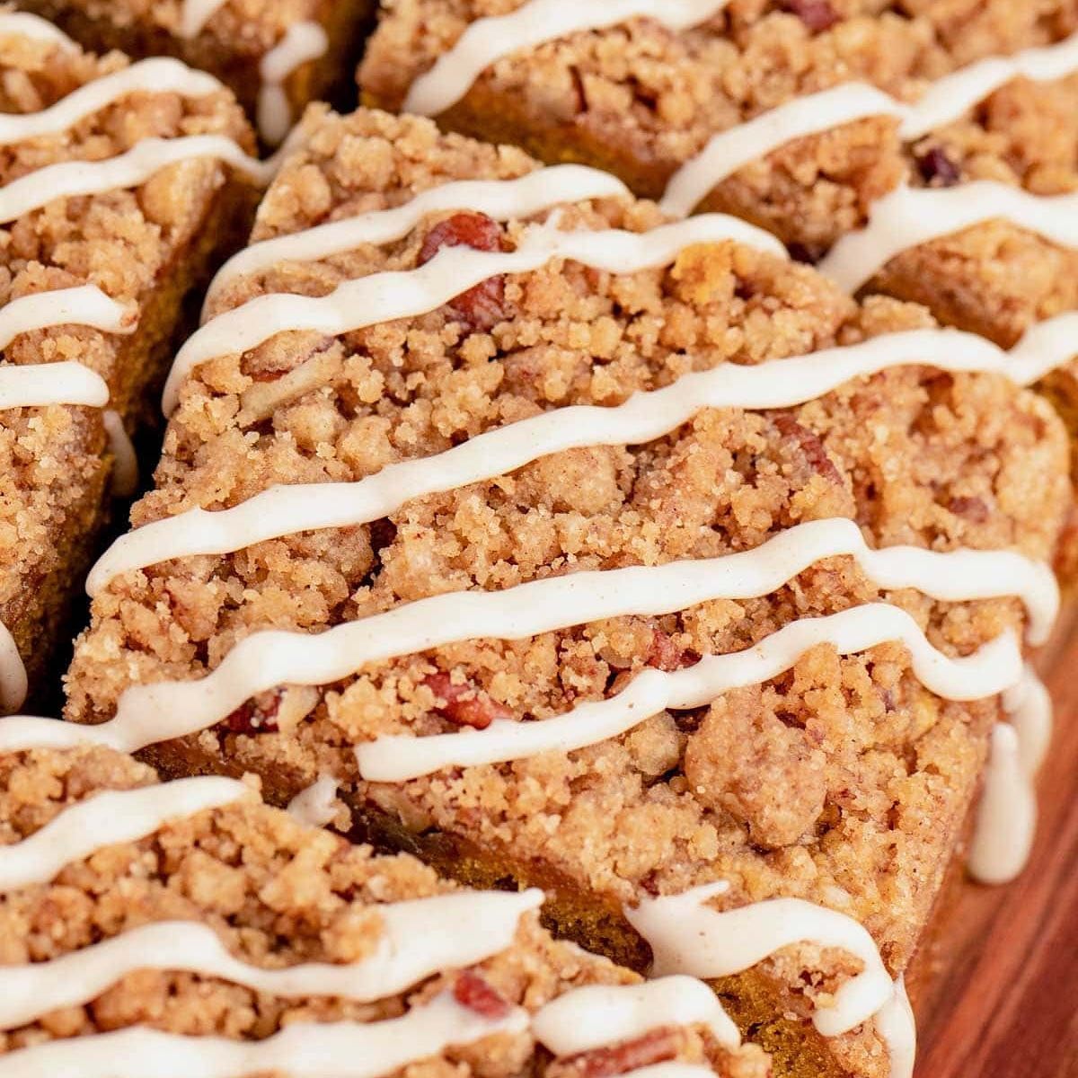 Pumpkin Coffee Cake with Brown Sugar Streusel and Icing