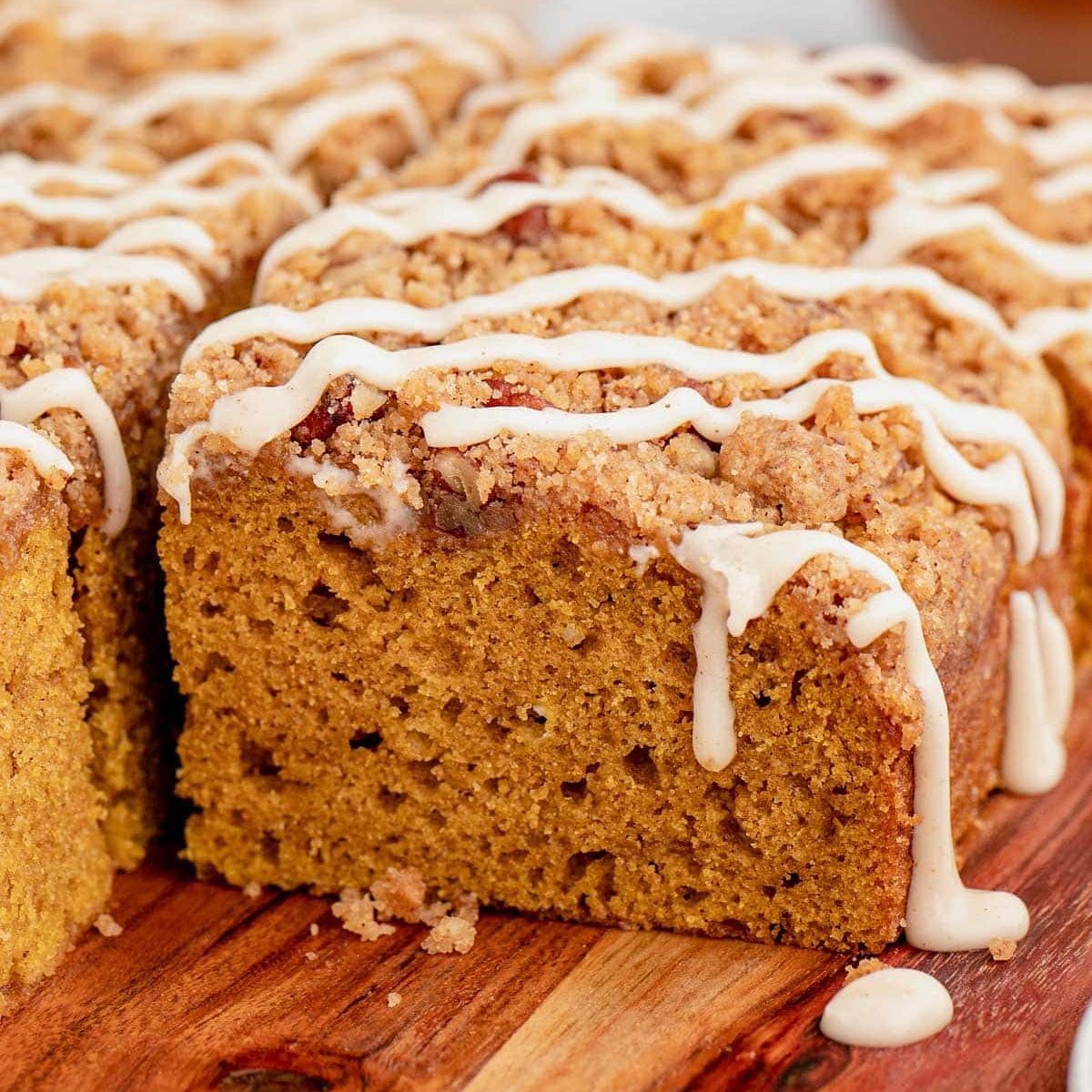 Pumpkin Coffee Cake with Brown Sugar Streusel and Icing