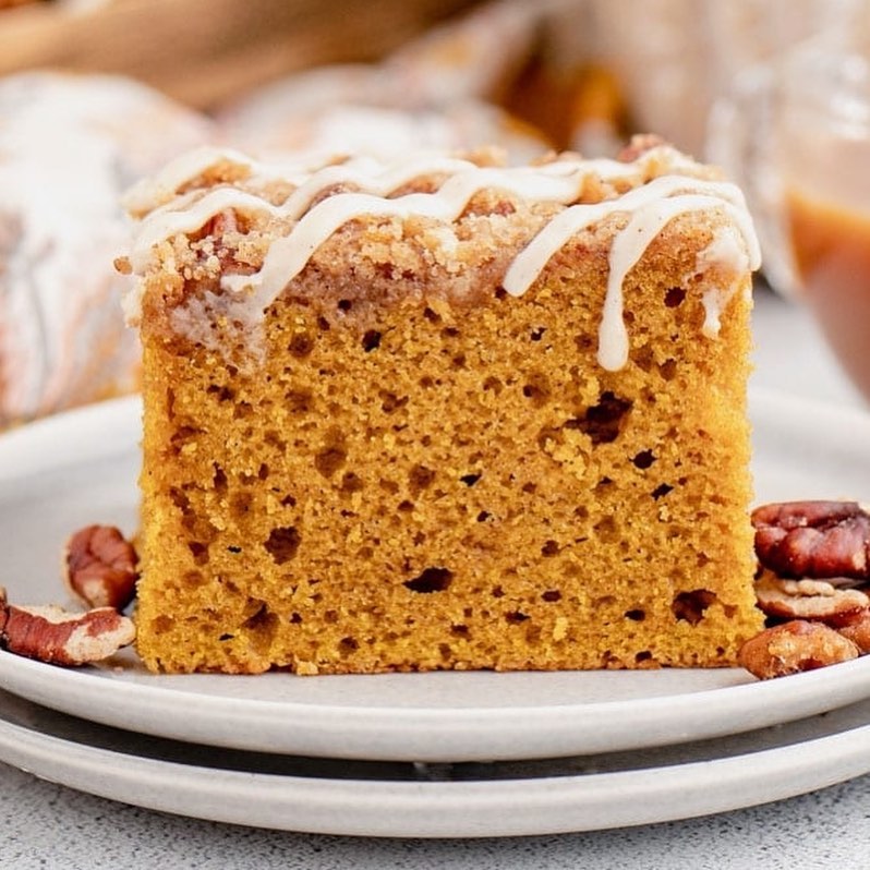 Pumpkin Coffee Cake with Brown Sugar Streusel and Icing