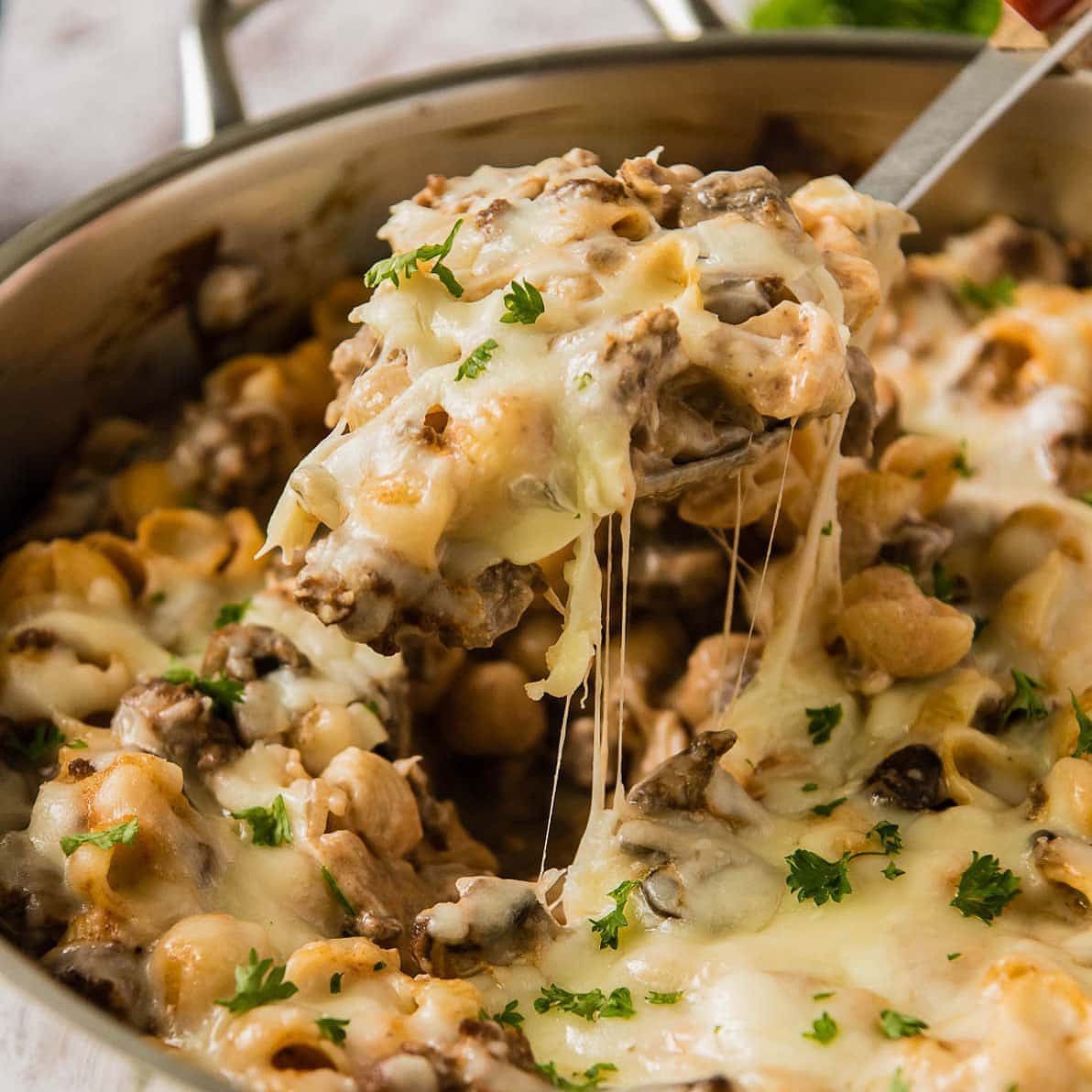 Cheesy Hamburger Casserole with Pasta and Tomato Sauce