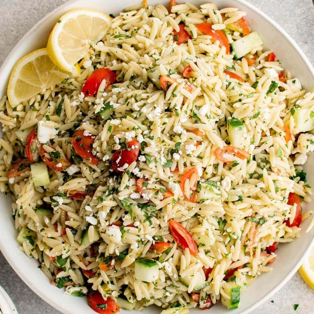 Fresh Lemon Orzo Salad with Feta and Herbs