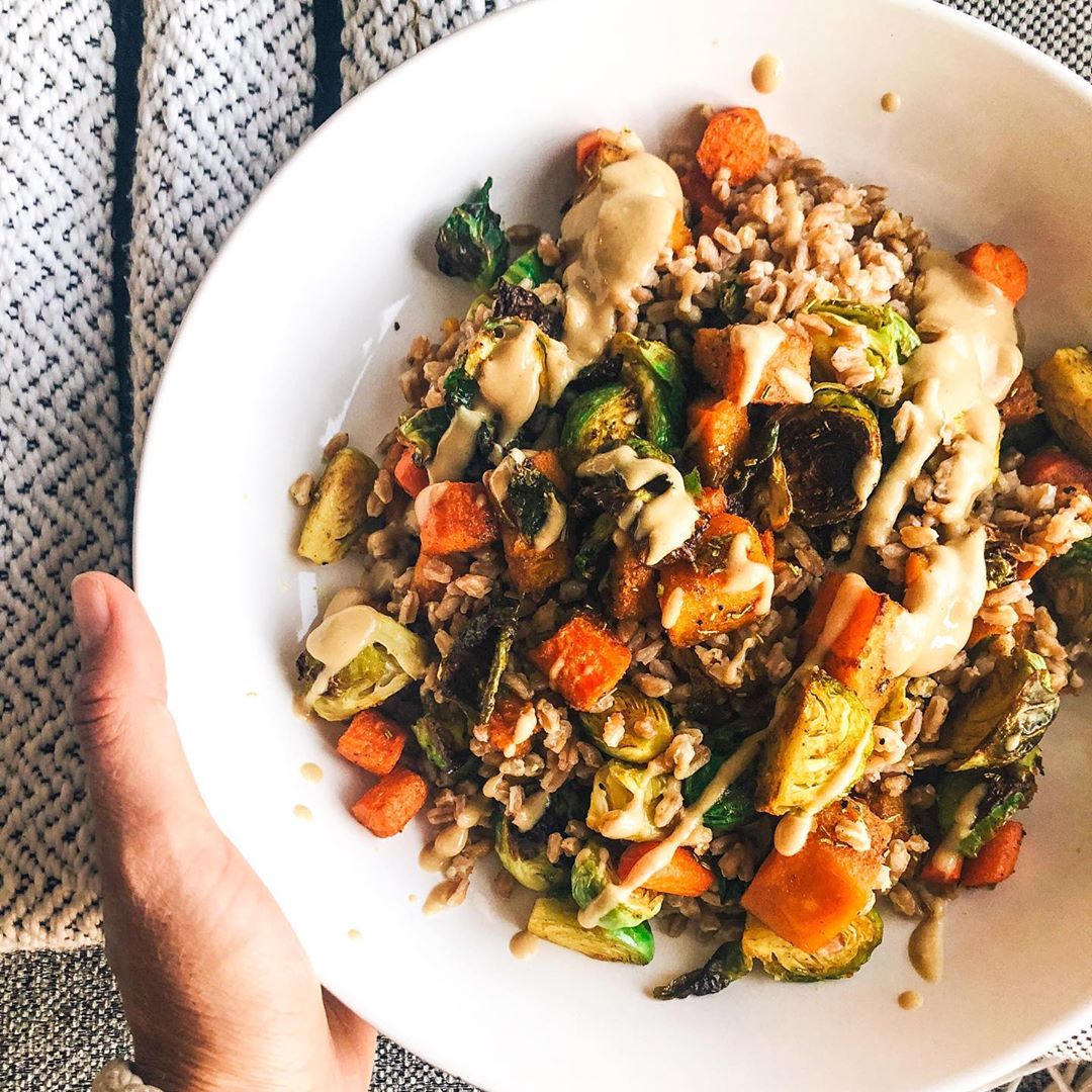 Root Vegetable Farro Bowl with Maple Tahini