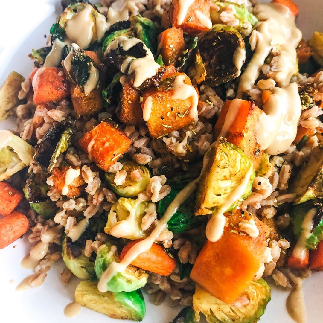 Root Vegetable Farro Bowl with Maple Tahini