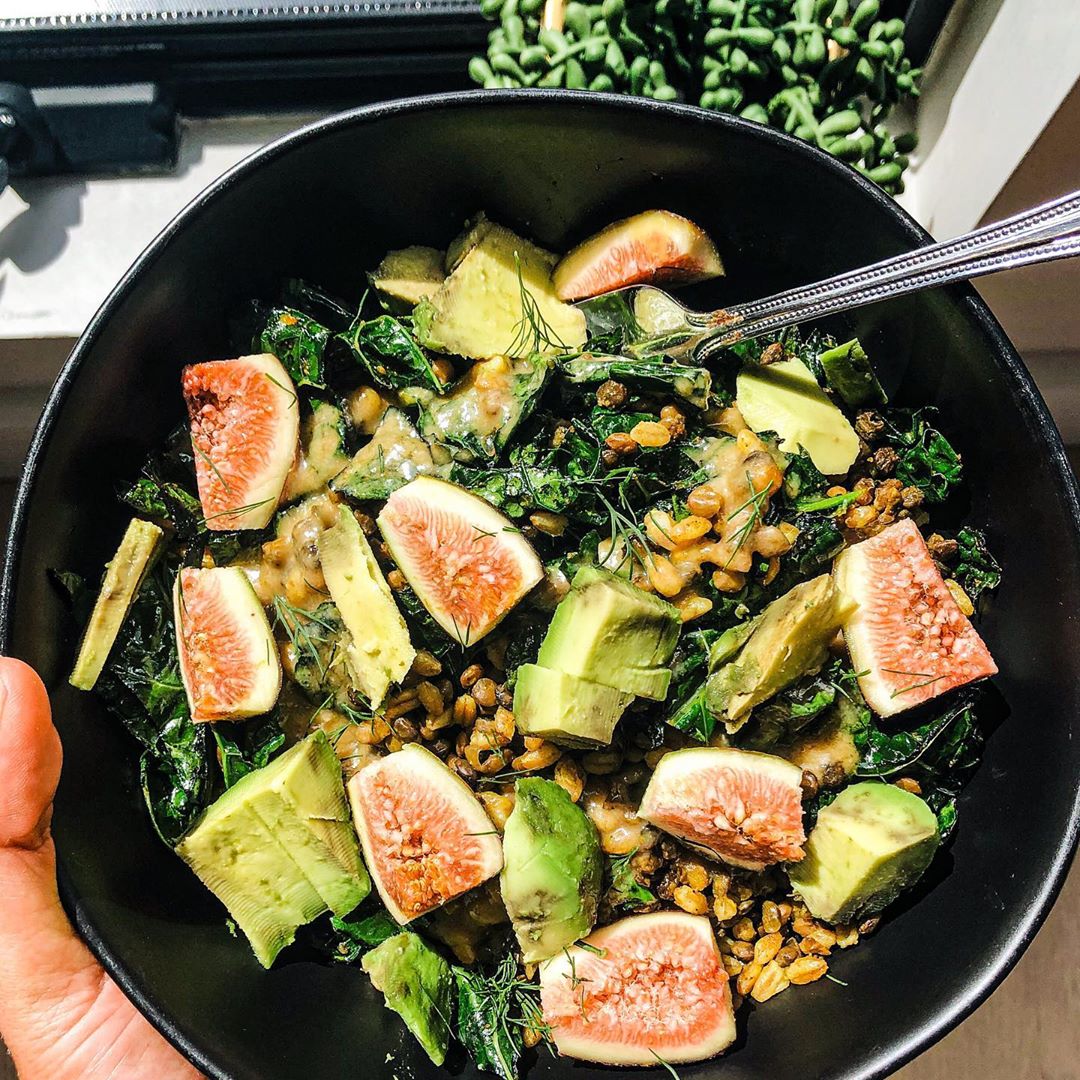 Kale Lentil Farro and Fig Warm Power Bowl