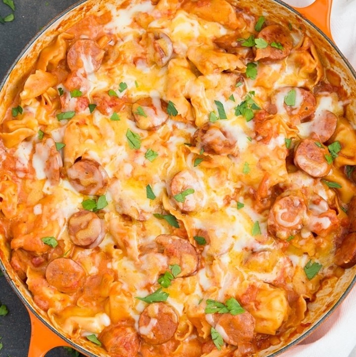 One Pan Creamy Tortellini with Smoked Sausage