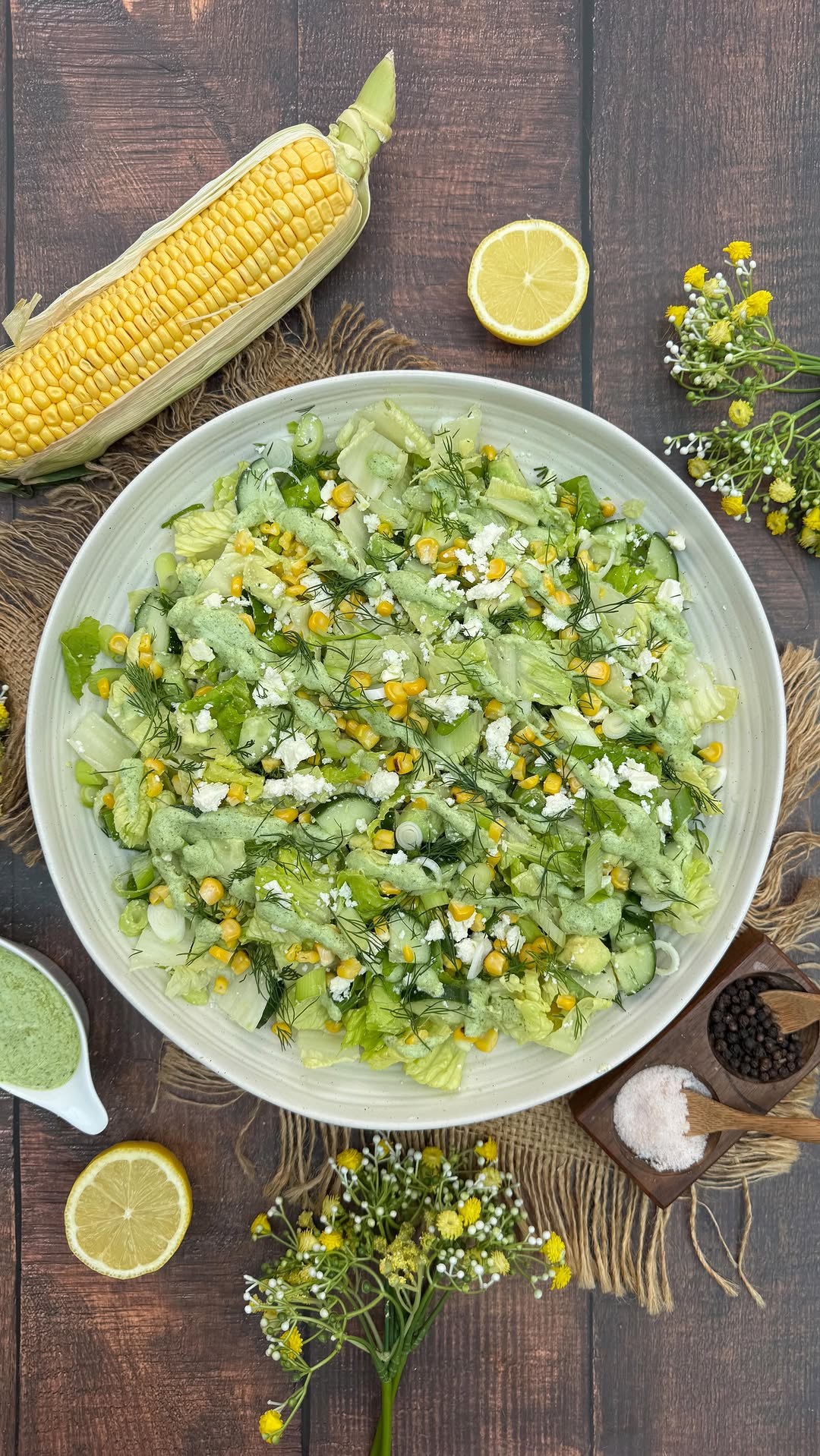 Avocado and Corn Salad with Basil Feta Vinaigrette