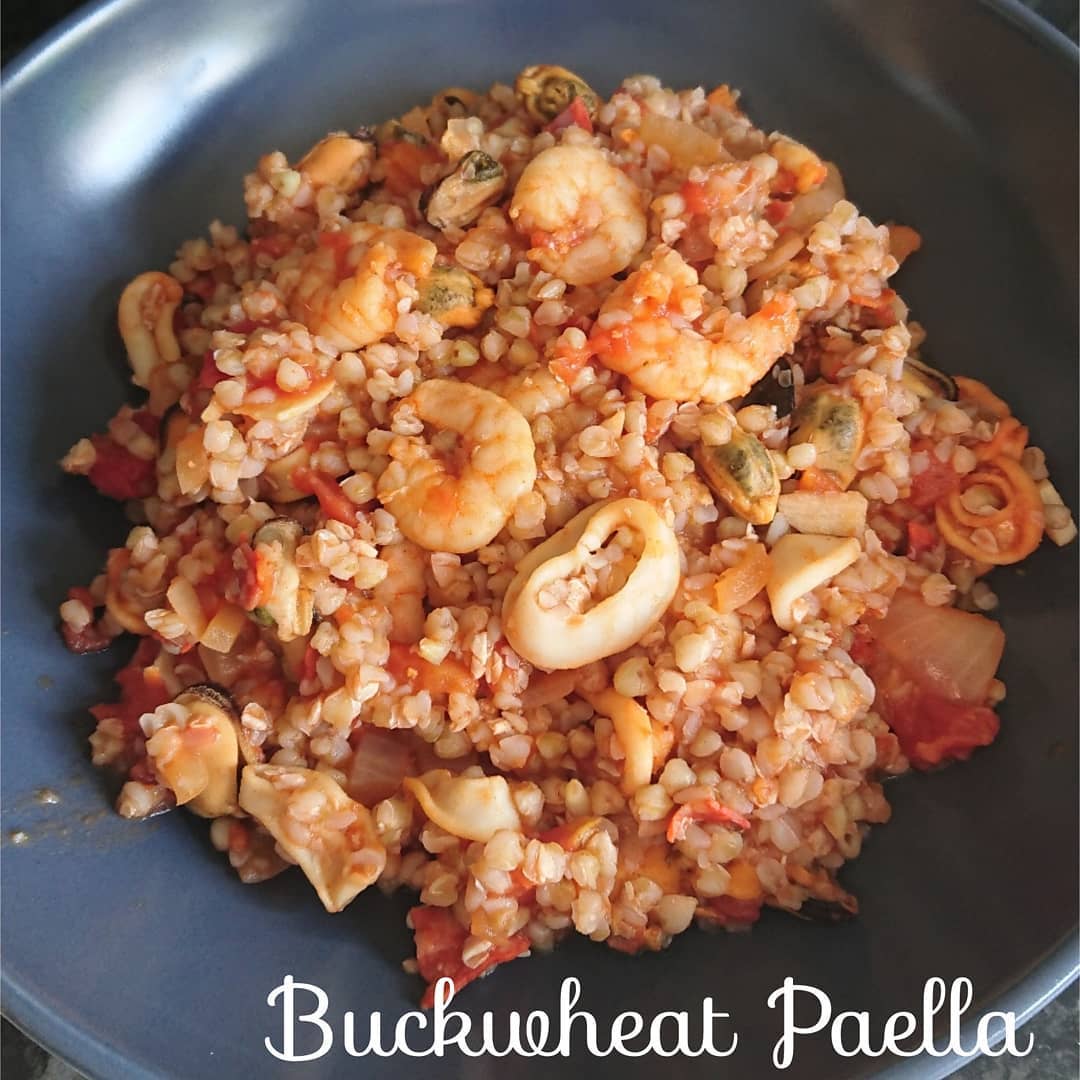 Buckwheat Paella with Chorizo and Seafood