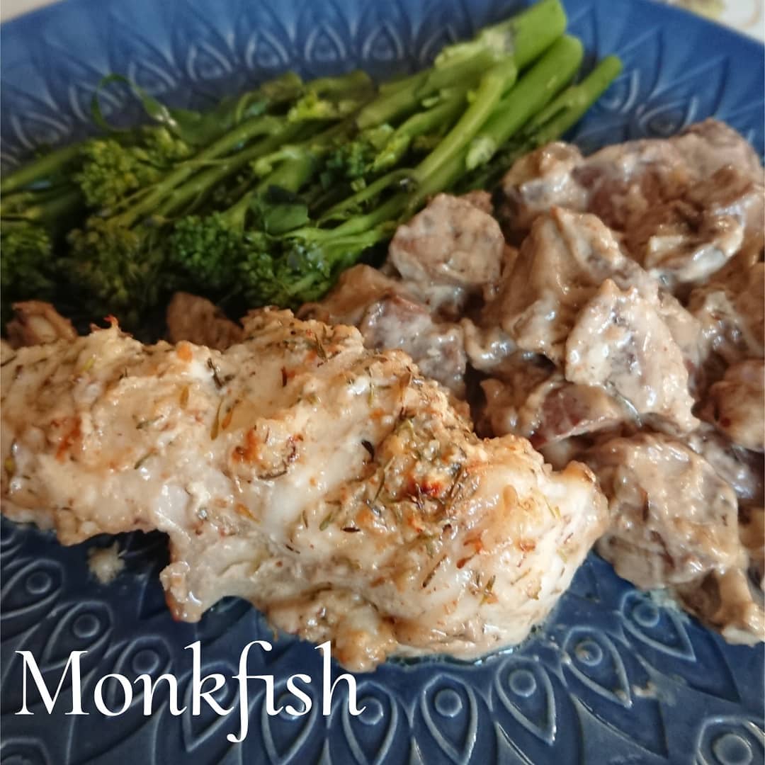 Monkfish Fillets with Brandy Mushroom Cream Sauce