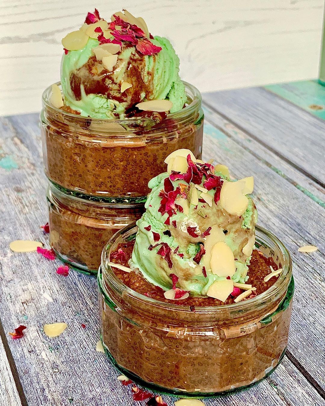 Decadent Chocolate Chia Pudding with Mint Ice Cream