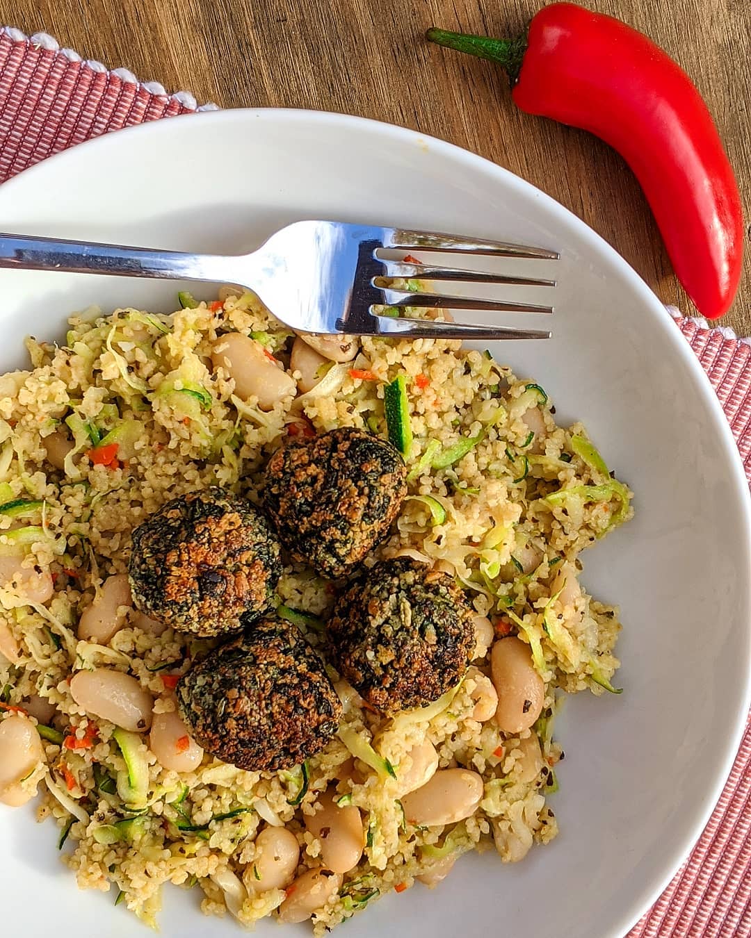 Garlic Spinach Balls with Wholewheat Couscous Meal