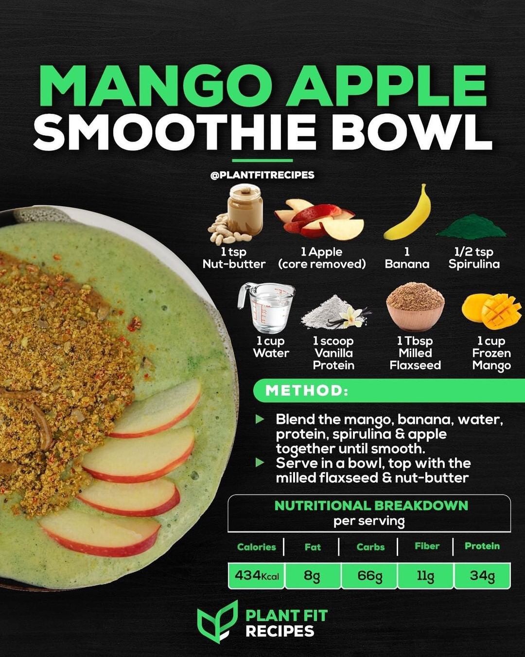 Mango Apple Smoothie Bowl with Banana and Spirulina