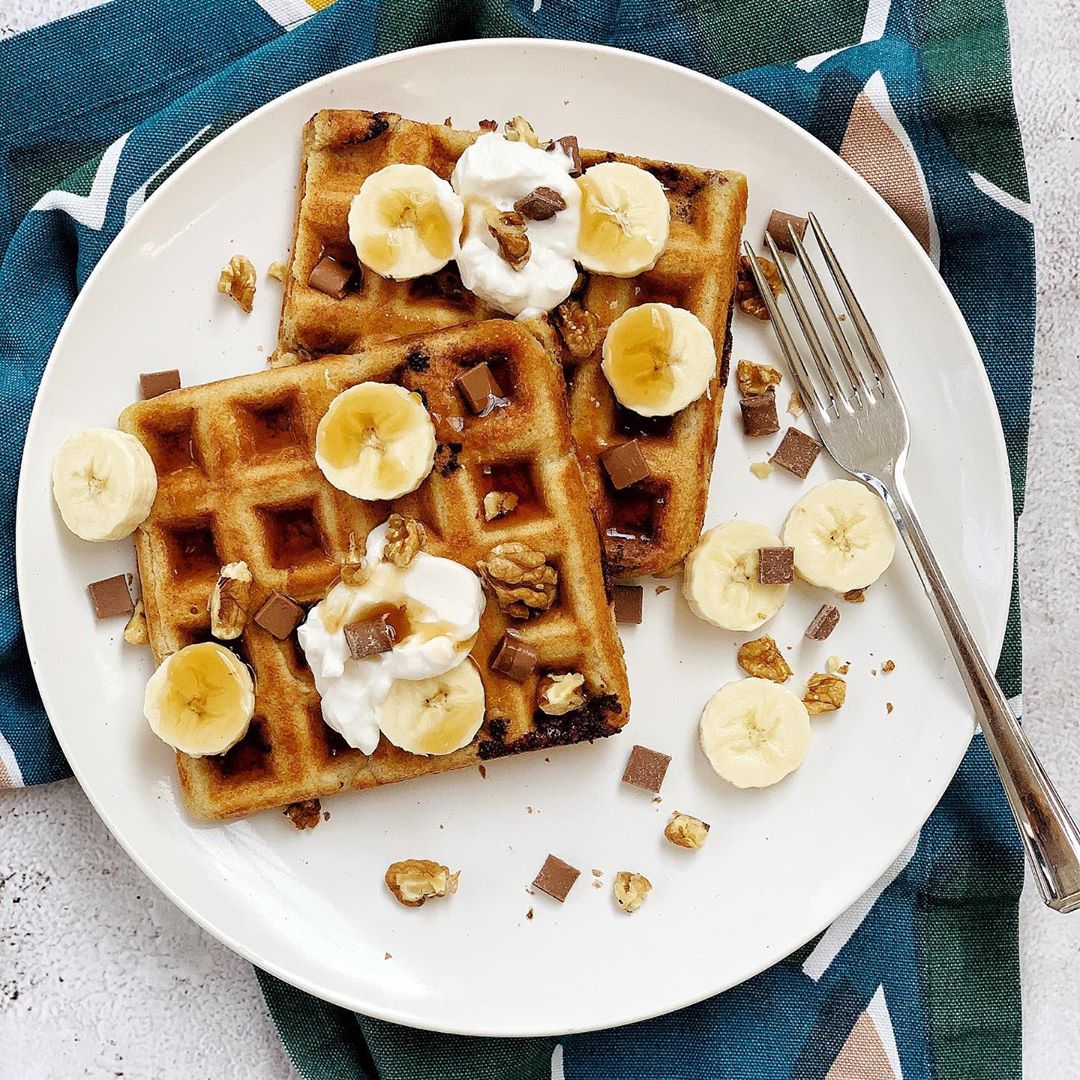 Gluten-Free Protein Chocolate Chip Banana Waffles