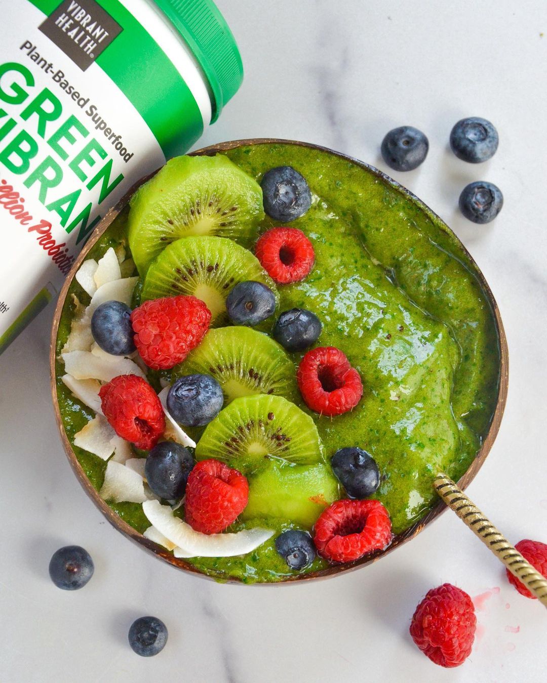 Green Smoothie Bowl with Fruits and Green Vibrance