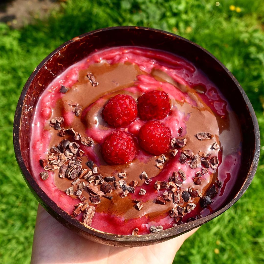 Raspberry Banana Soft Serve with Chocolate Swirl