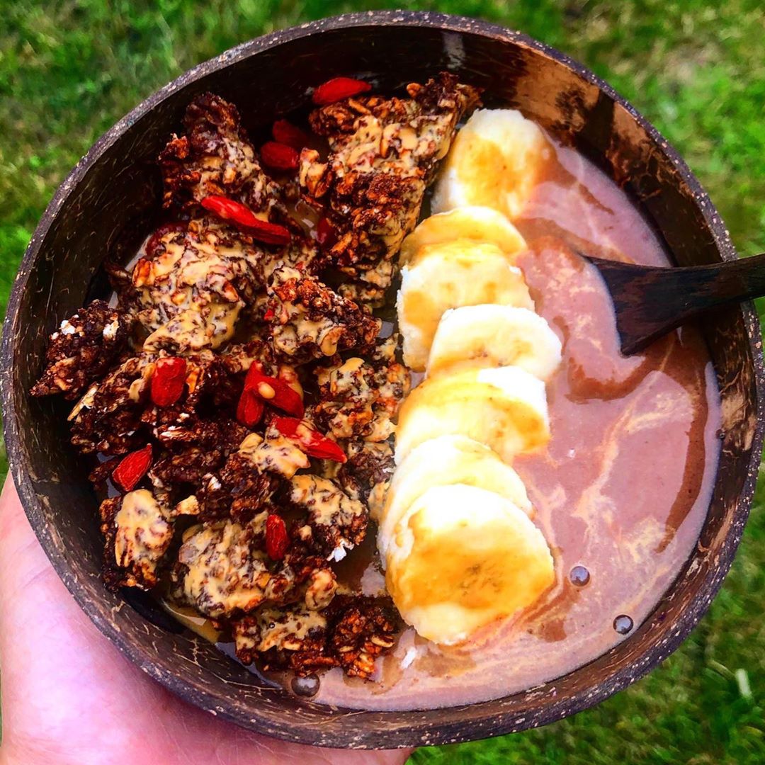 Chocolate Granola with Bananas, Nuts, and Spices