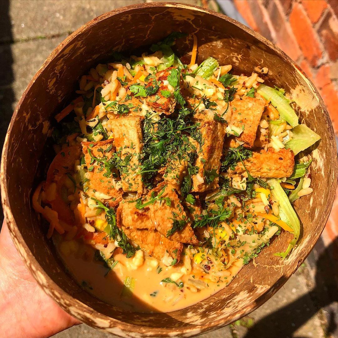 Satay Peanut “Chicken” W/ Rice + Salad