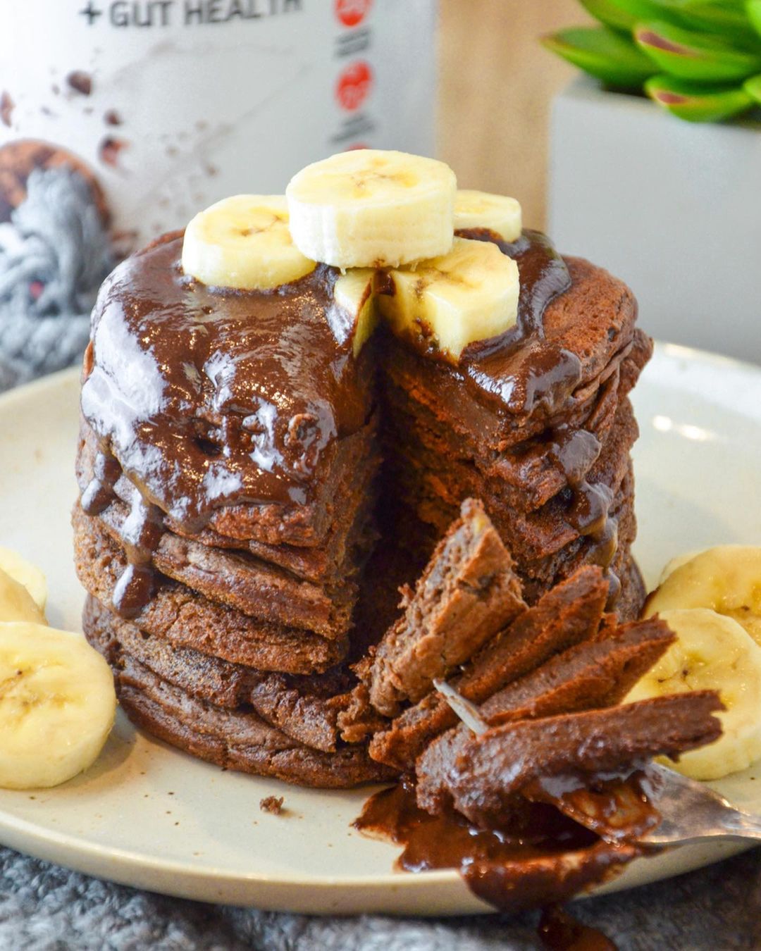 Vegan Chocolate Protein Pancakes