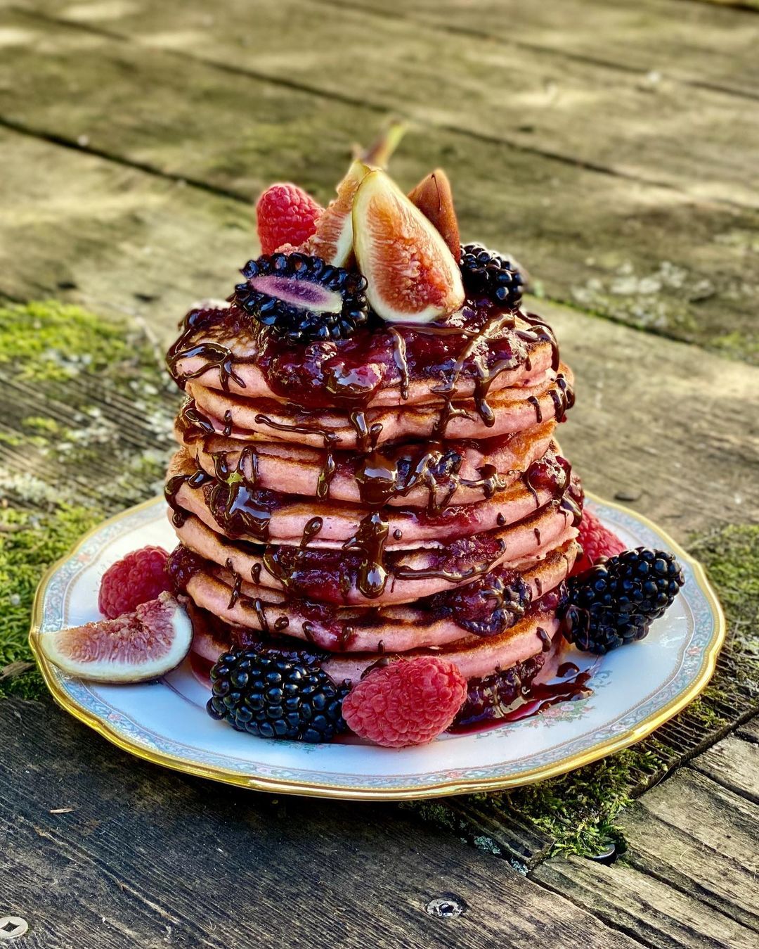Vegan Pancakes with Fruit Compote and Chocolate