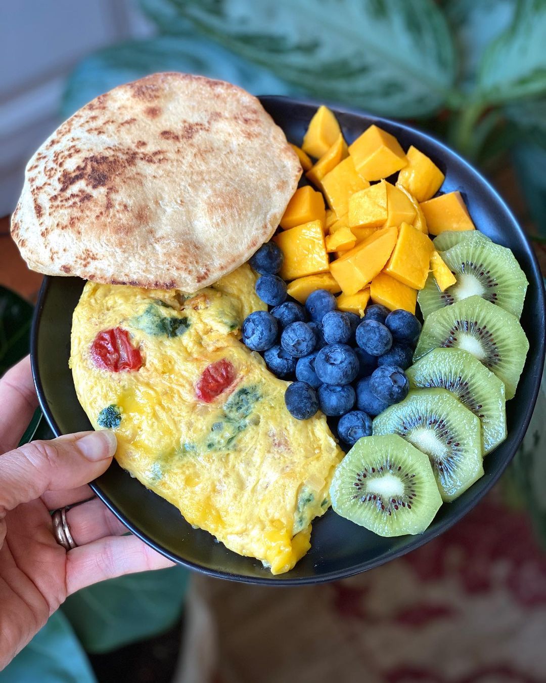 Vegan Breakfast with Eggs and Fresh Fruit