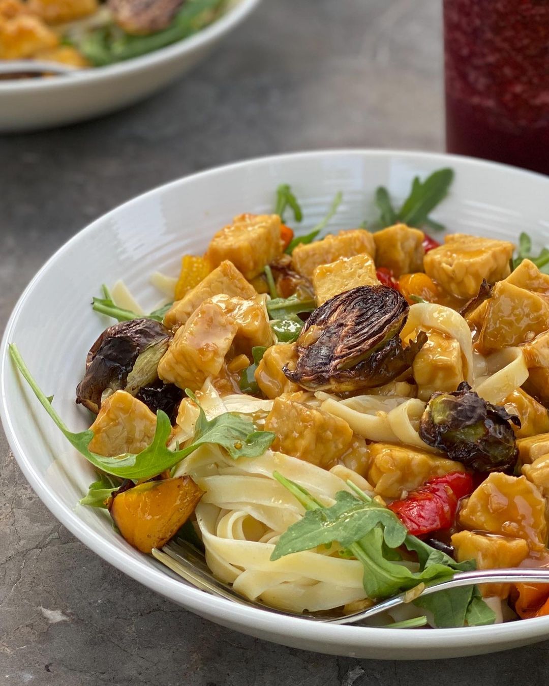 Tempeh Stir-Fry with Noodles and Roasted Veggies