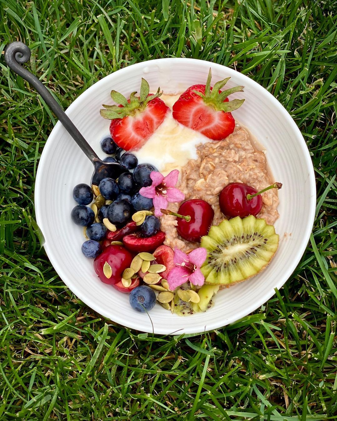 Vegan Oatmeal Bowl with Fresh Fruits
