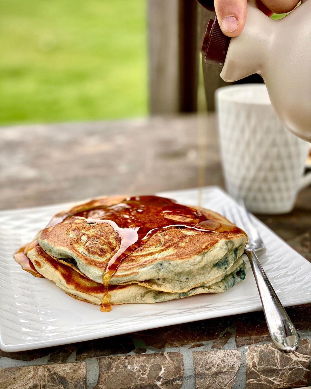 Vegan Blueberry Pancakes with Maple Syrup