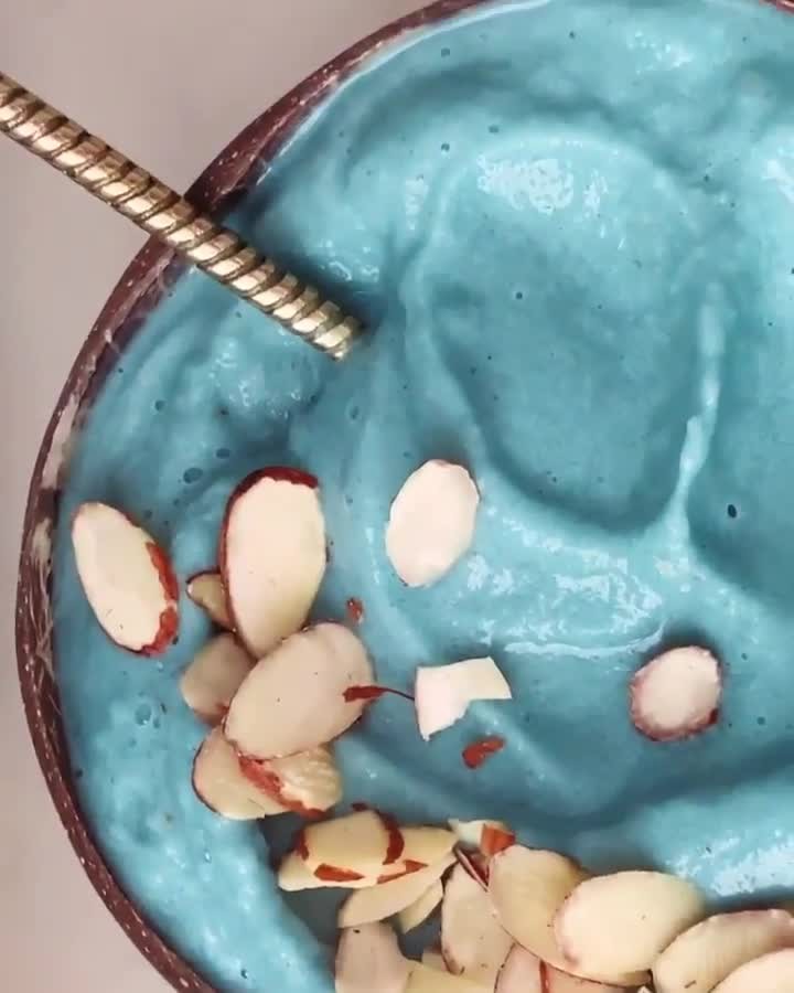 Cotton Candy Nicecream with Fruit and Spirulina