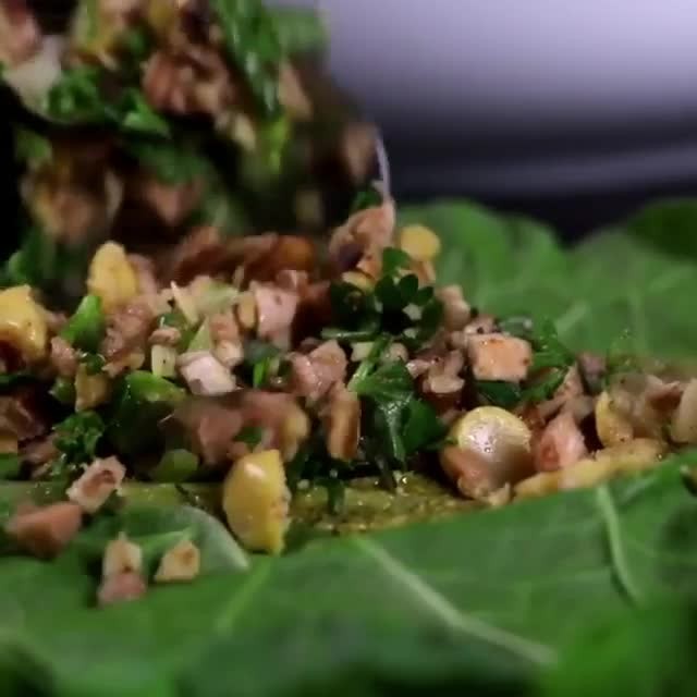 Fresh Collard Green Wraps with Basil Pesto and Veggie Mix