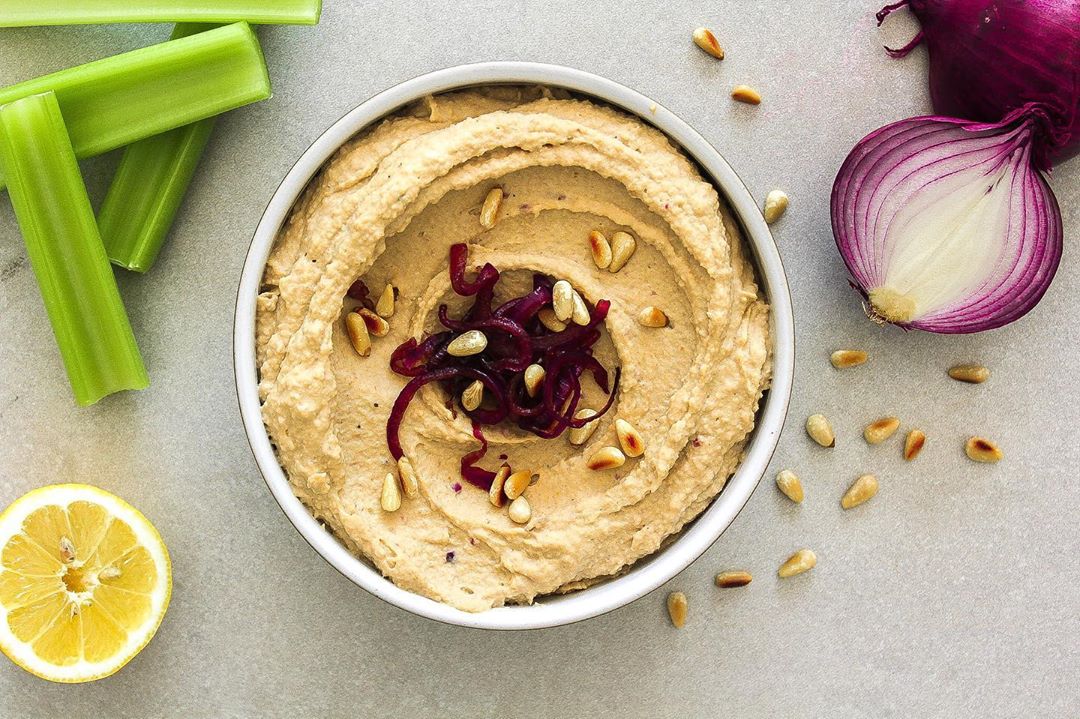 Greek-Inspired Hummus with Balsamic Onions Dip