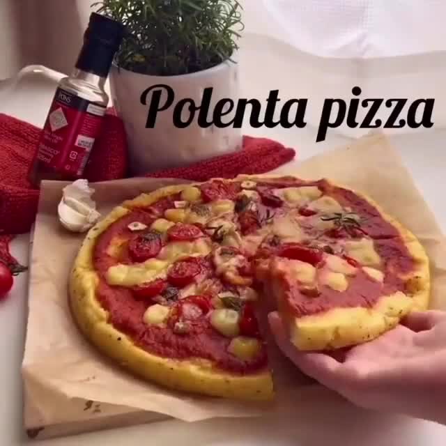 Vegan Polenta Pizza with Tomato Sauce and Toppings