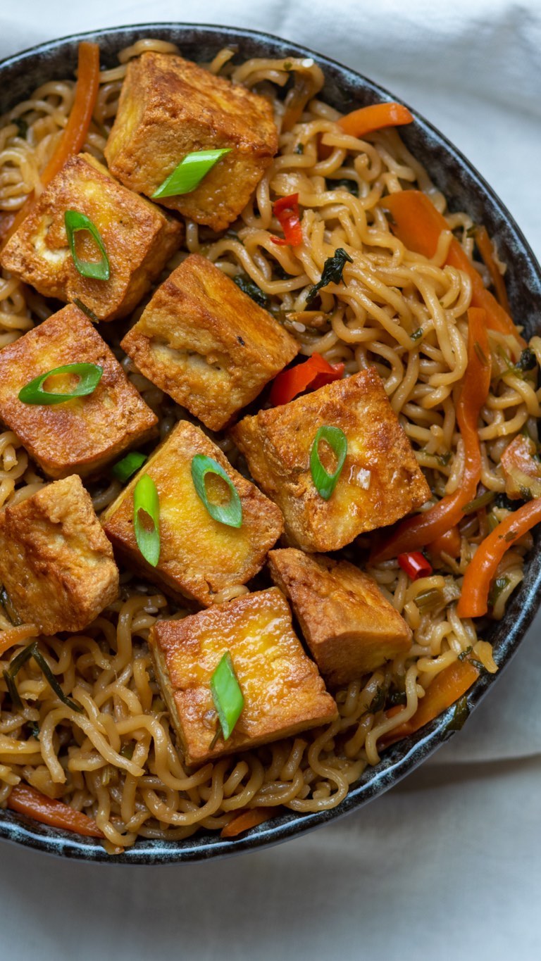 Marinated Tofu and Ramen Dish