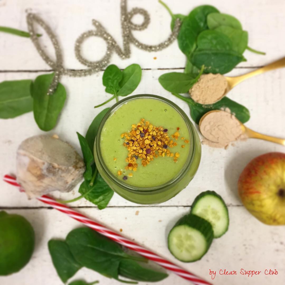 Big Green Smoothie with Fresh Fruits and Boosters