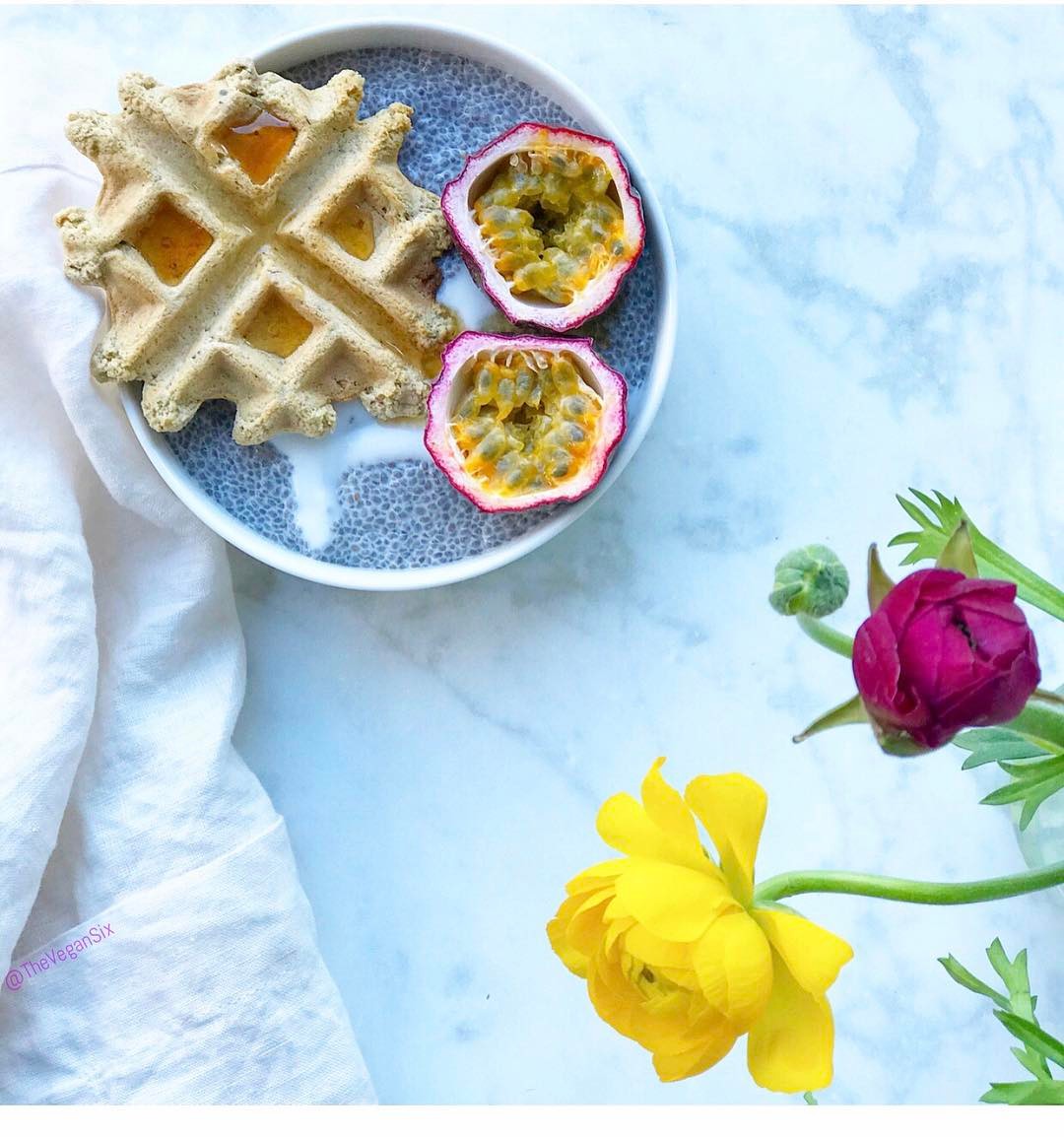 Chia Pudding with Passion Fruit and Waffle