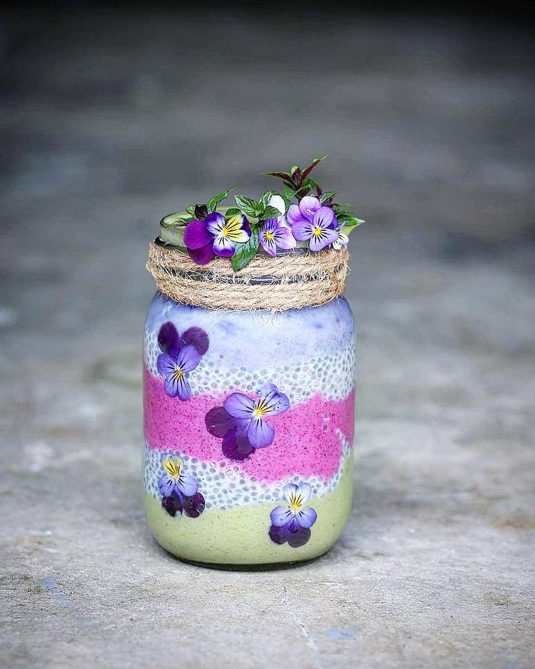 Layered Chia Pudding with Fruits and Matcha