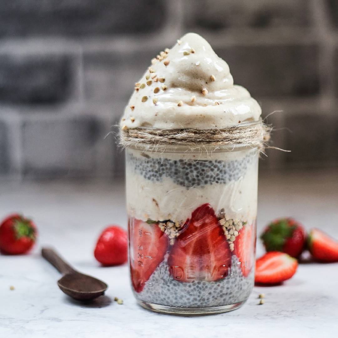 Strawberries and Cream Chia Pudding Jar