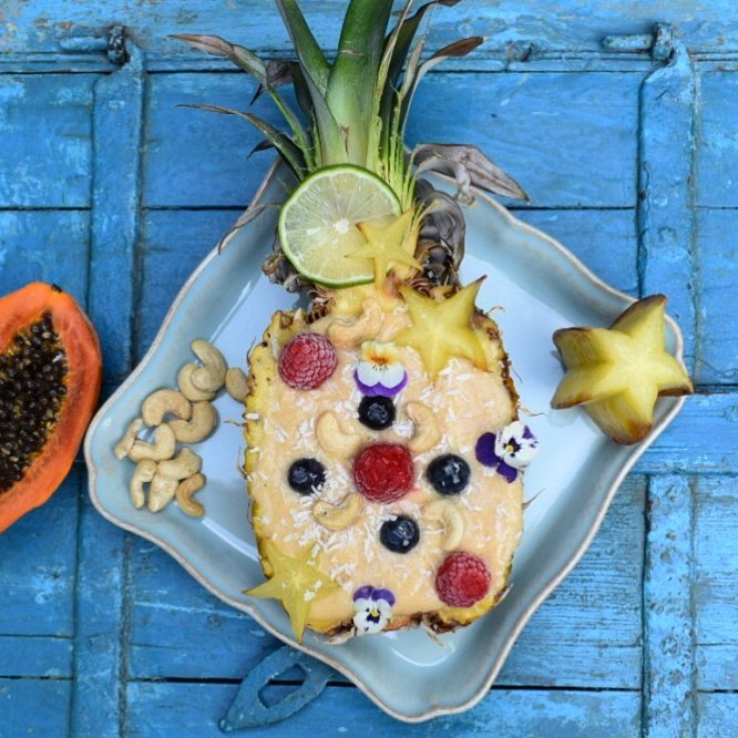 Coconut Papaya Pineapple Smoothie with Lucuma and Baobab