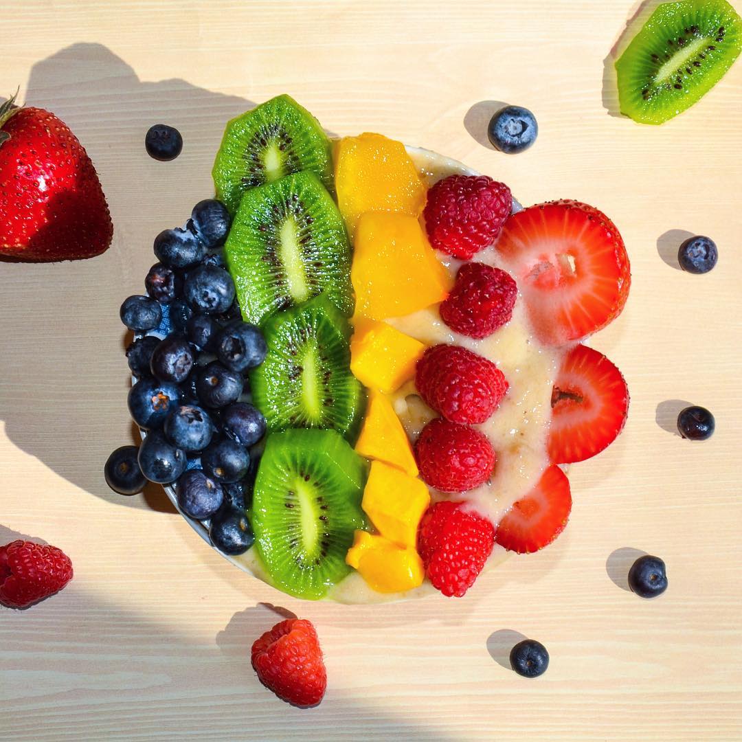 Banana Ice Cream with Rainbow Fruit Topping