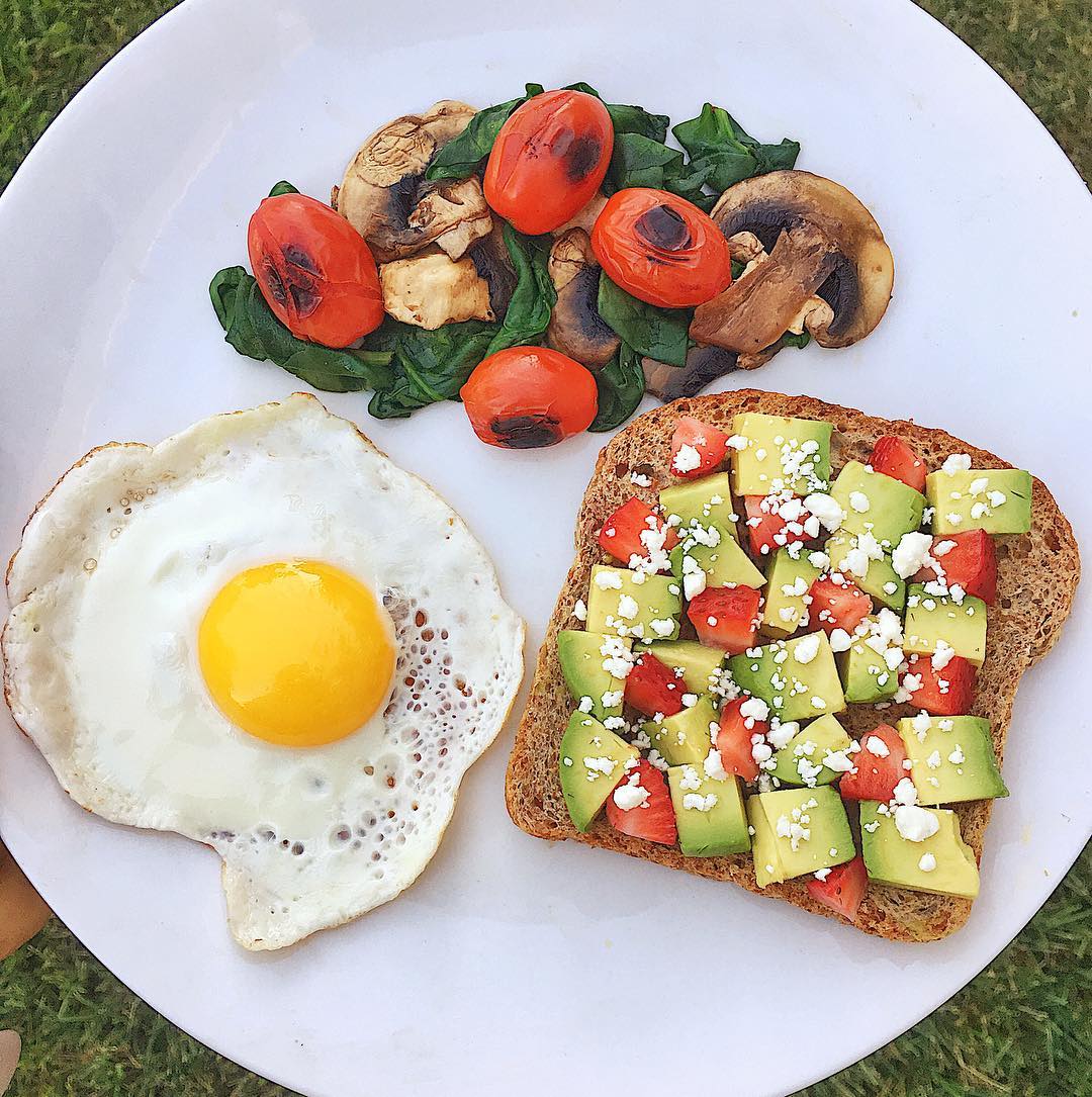 Avocado Toast with Fruit and Egg Breakfast
