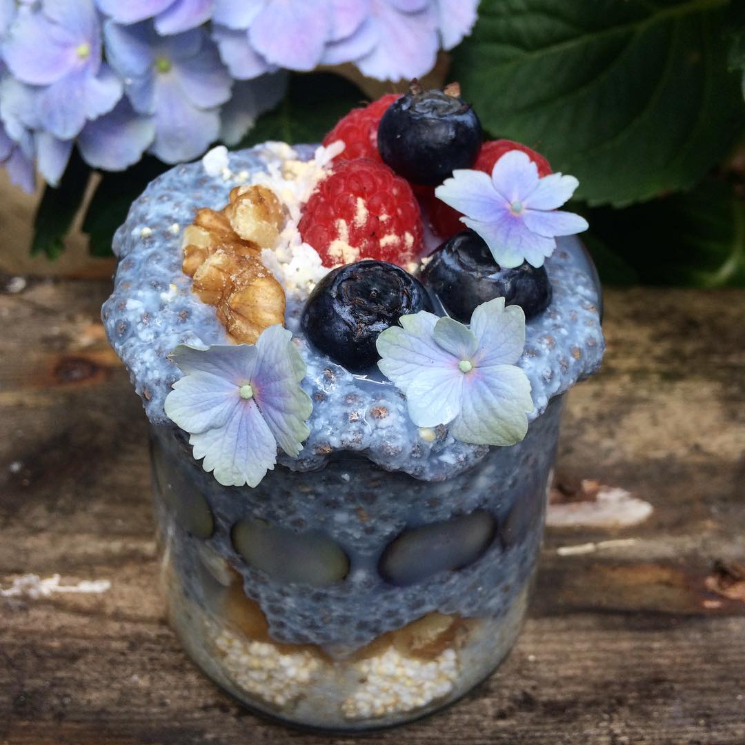 Coconut Butterfly Pea Chia with Amaranth and Berries