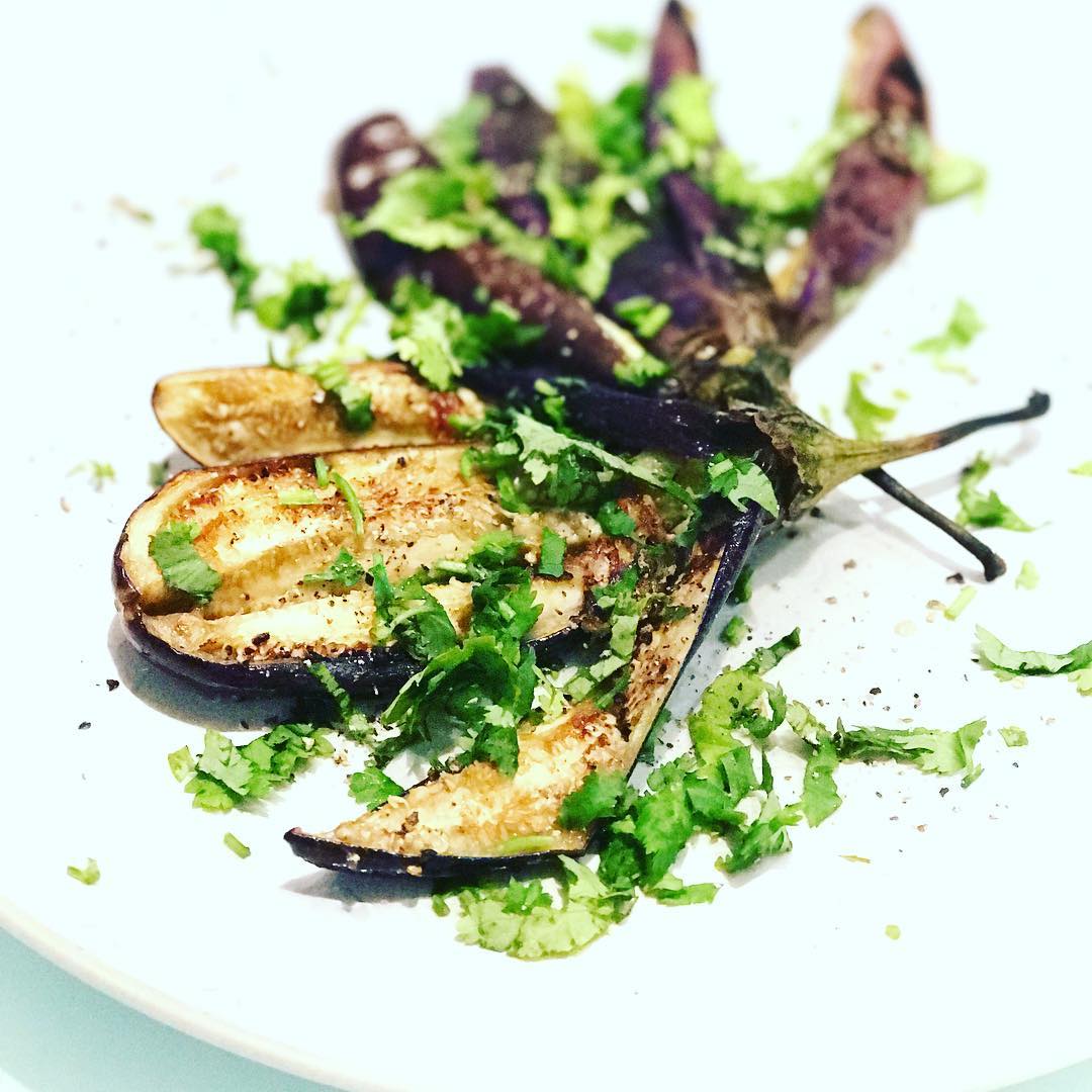 Butterfly Baby Aubergines with Coriander