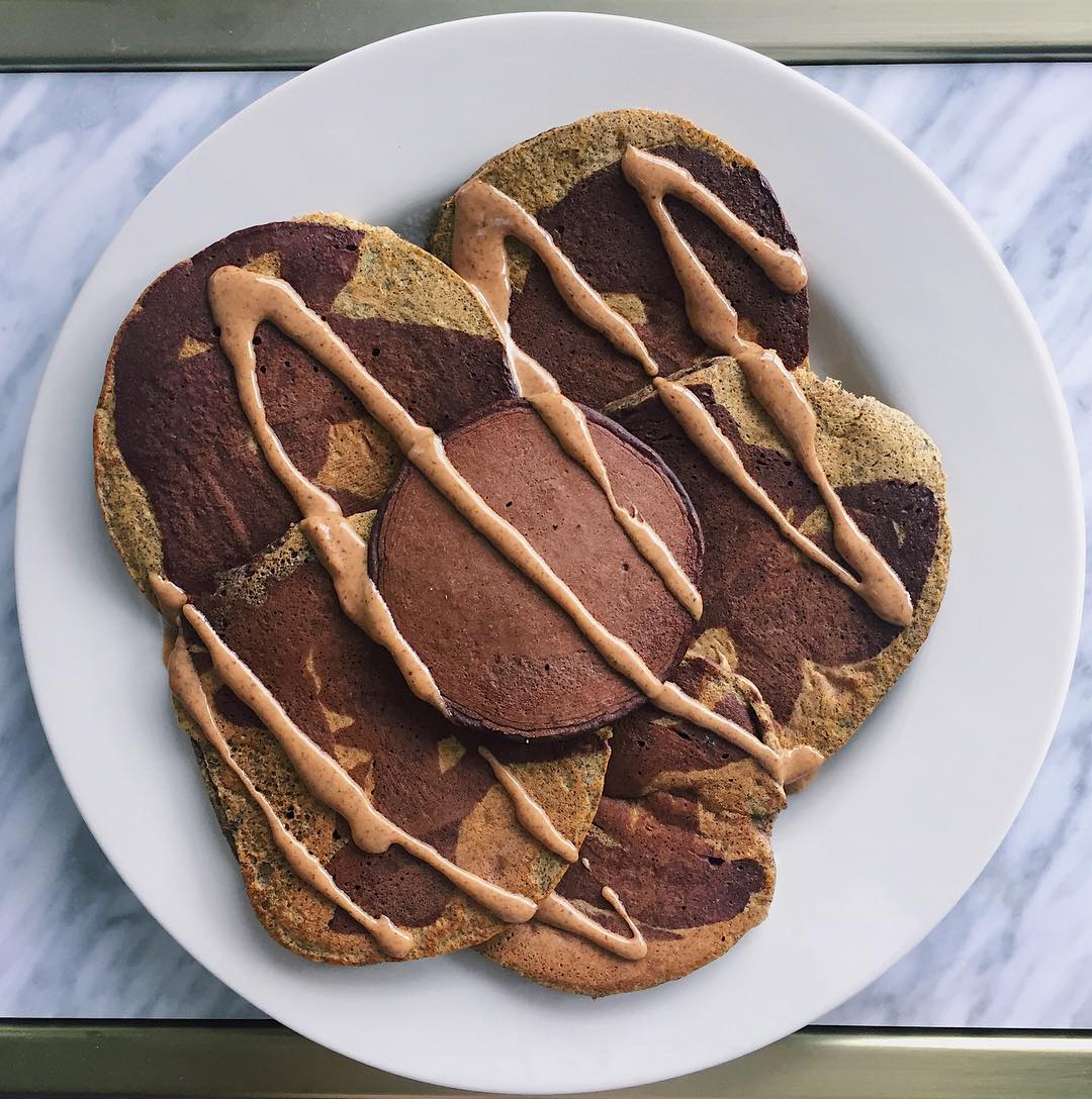 Cookies and Cream Protein Pancakes with Chocolate Drizzle