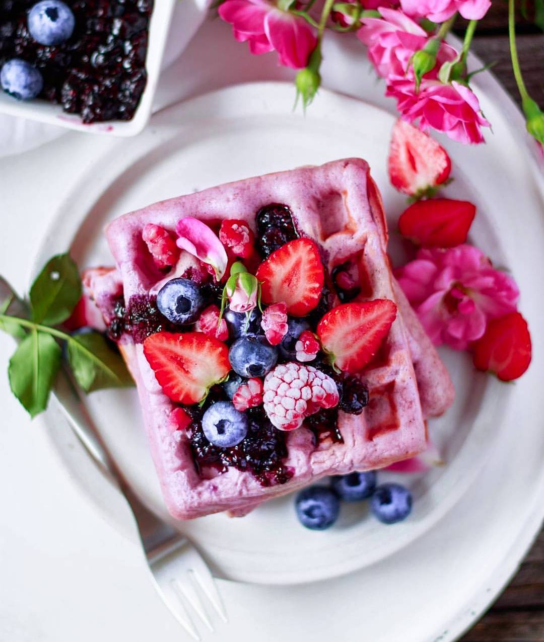 Pink Waffles with Pitaya Powder