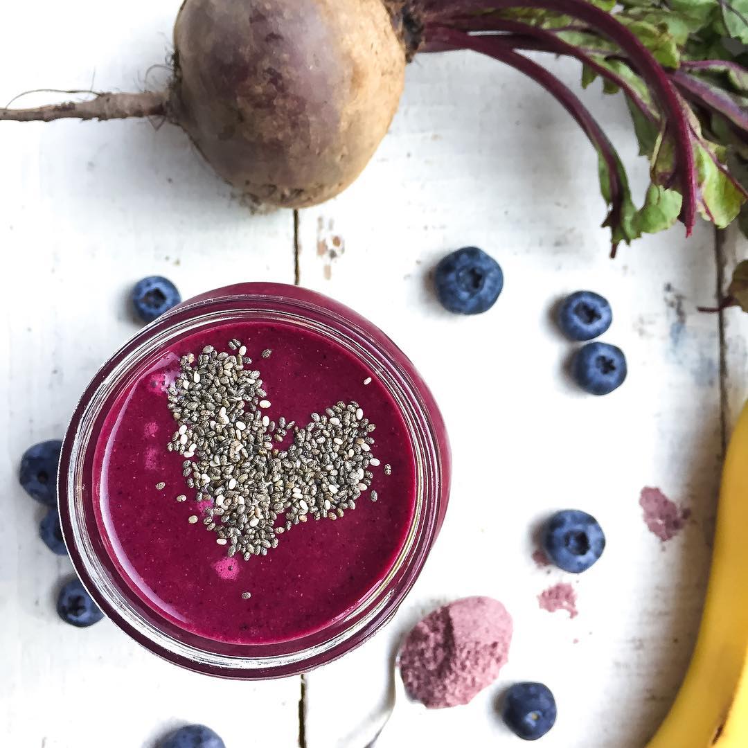 Fresh Beetroot Blueberry Banana Chia Smoothie