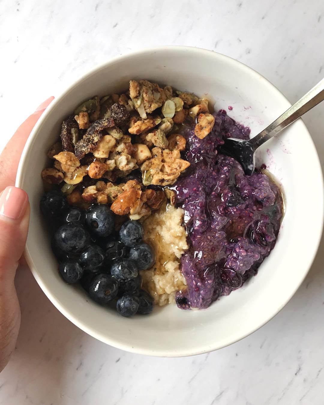 Blueberry Crumble Chia Oats with Granola and Honey