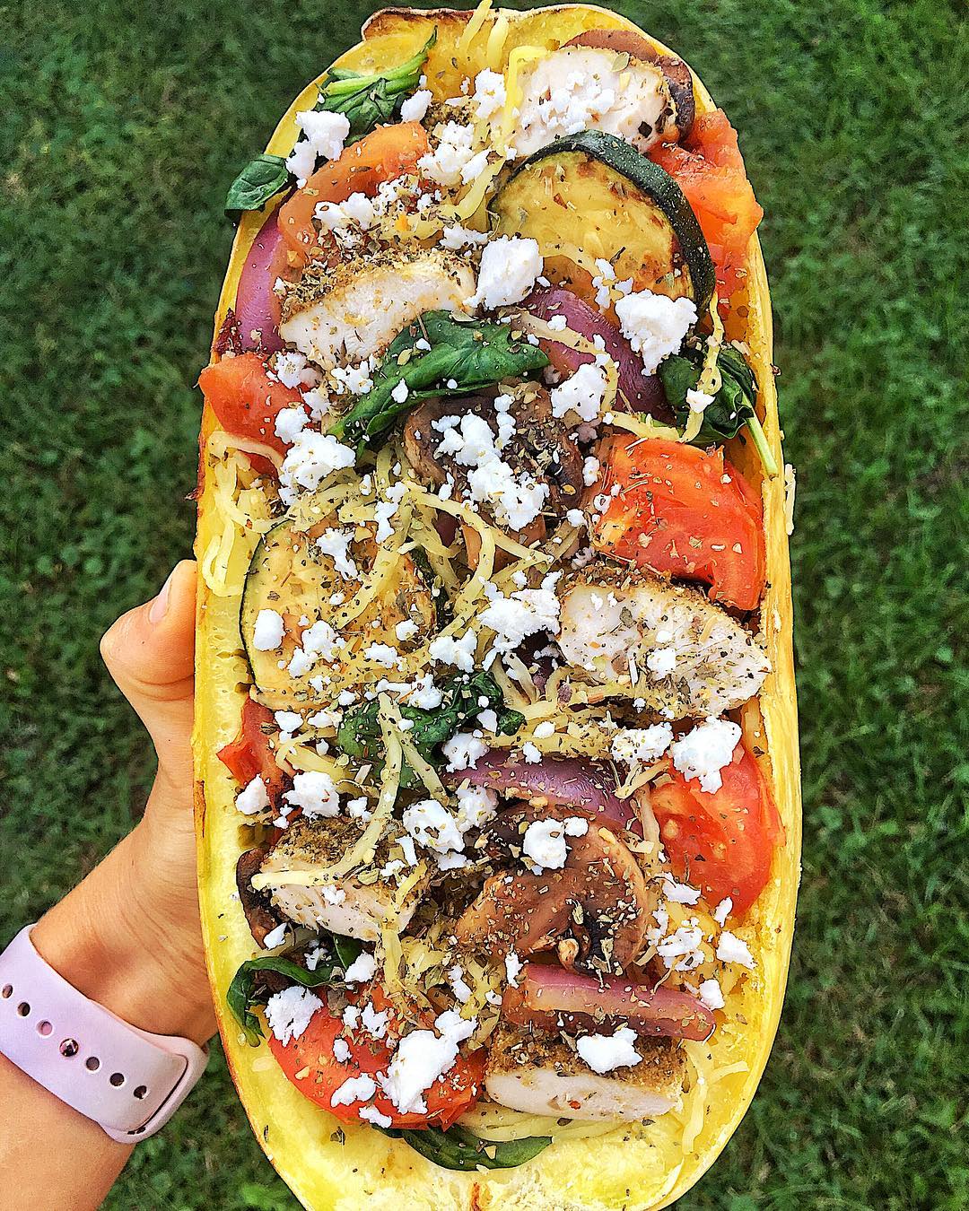Spaghetti Squash Boat with Chicken and Veggies